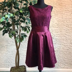 Maroon fit & flare dress w/ lace bodice
